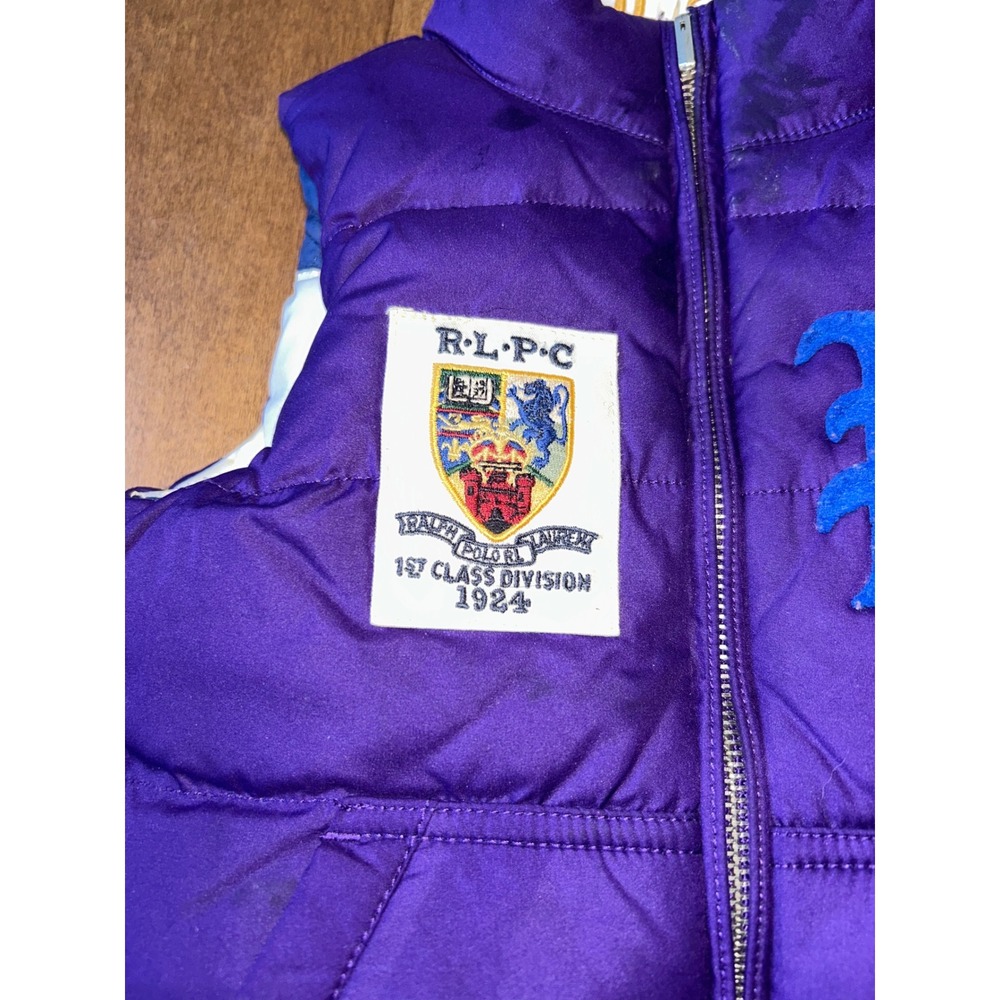 Polo Ralph Lauren Kids Reversible Puffer Vest Purple Blue White Striped Crest - Picture 3 of 12